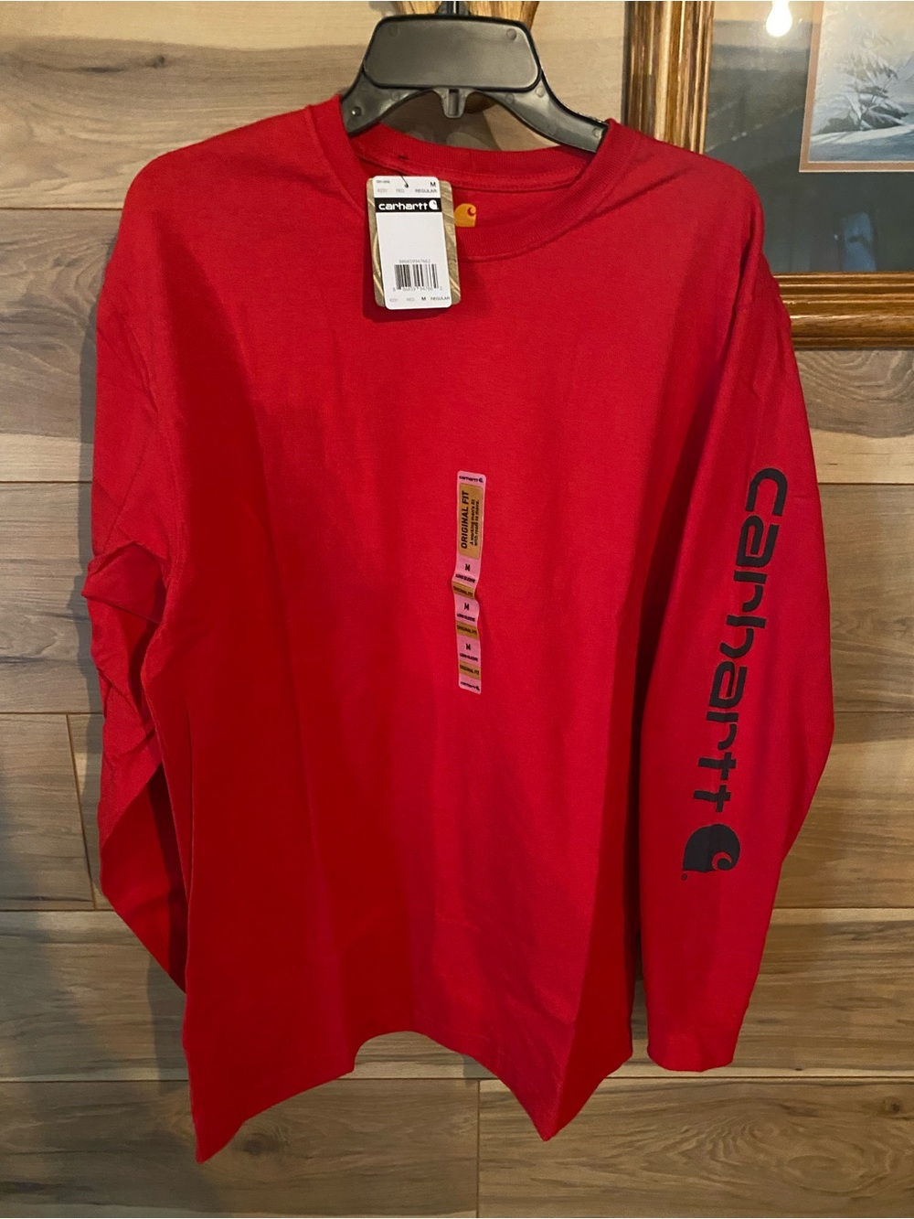 Carhartt Red Long-Sleeve Crewneck Shirt with Sleeve Logo
